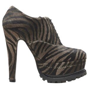 Alaia zebra stripe fur leather truck sole ankle bootie